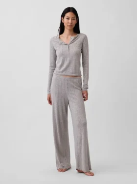 Pantaloni da pigiama leggeri CashSoft con motivo a cuori in maglia pointelle