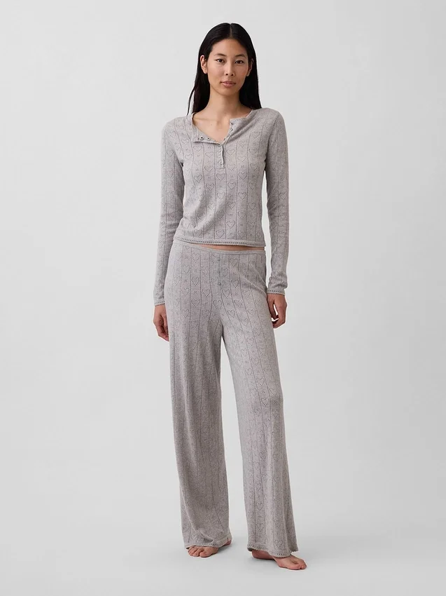 Pantaloni da pigiama leggeri CashSoft con motivo a cuori in maglia pointelle