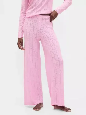 Pantaloni da pigiama leggeri CashSoft con motivo a cuori in maglia pointelle