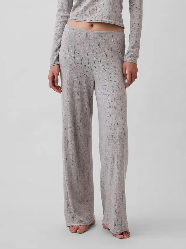 Pantaloni da pigiama leggeri CashSoft con motivo a cuori in maglia pointelle