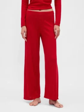 Pantaloni da pigiama leggeri CashSoft con motivo a cuori in maglia pointelle