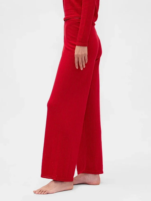 Pantaloni da pigiama leggeri CashSoft con motivo a cuori in maglia pointelle