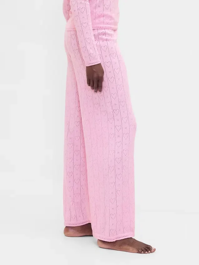 Pantaloni da pigiama leggeri CashSoft con motivo a cuori in maglia pointelle