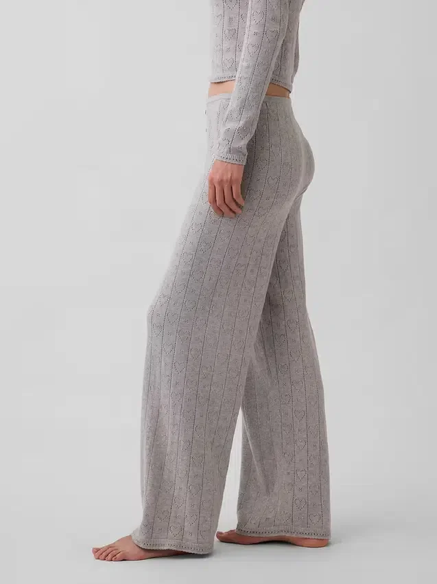 Pantaloni da pigiama leggeri CashSoft con motivo a cuori in maglia pointelle