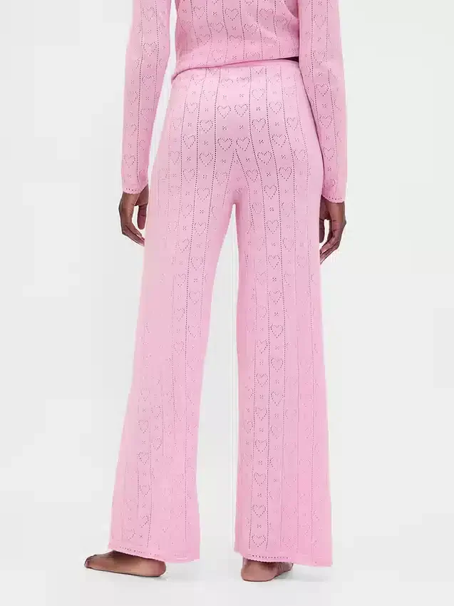 Pantaloni da pigiama leggeri CashSoft con motivo a cuori in maglia pointelle