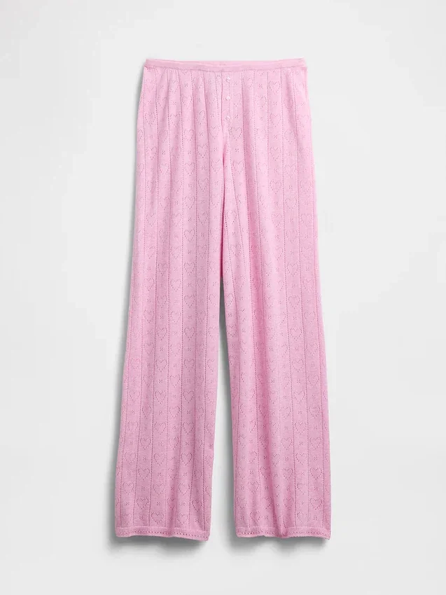Pantaloni da pigiama leggeri CashSoft con motivo a cuori in maglia pointelle