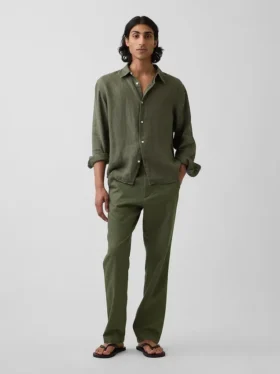 Pantaloni dritti dal taglio morbido in misto lino e cotone