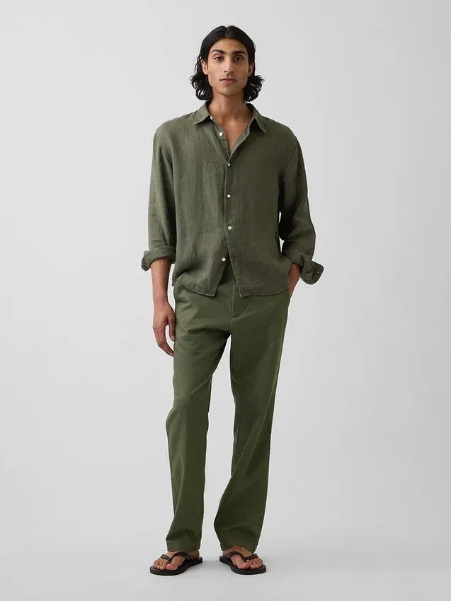 Pantaloni dritti dal taglio morbido in misto lino e cotone