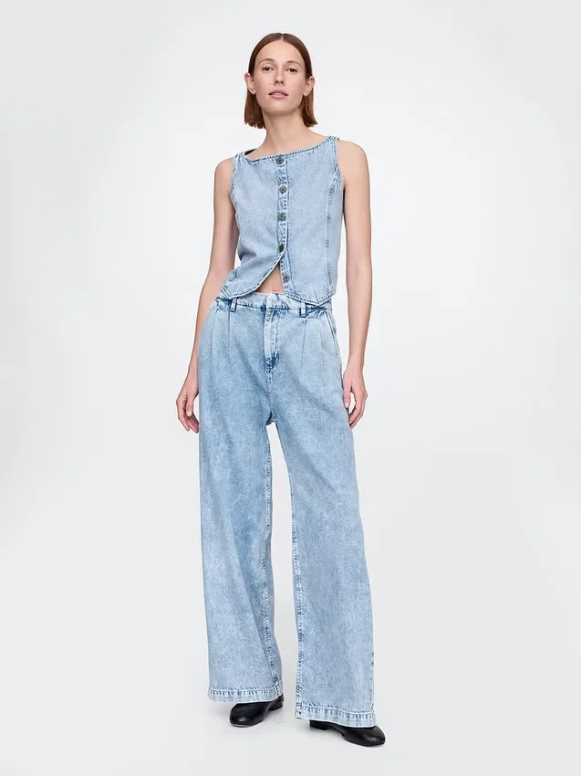 Pantaloni in denim a vita alta 365 ultrasoft con pieghe