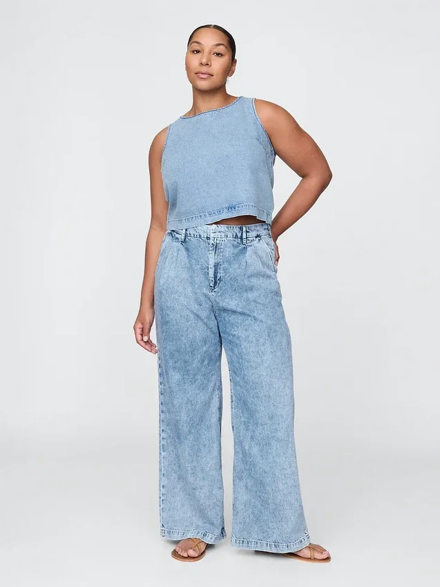 Pantaloni in denim a vita alta 365 ultrasoft con pieghe