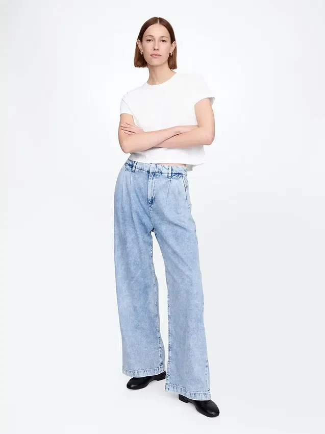 Pantaloni in denim a vita alta 365 ultrasoft con pieghe