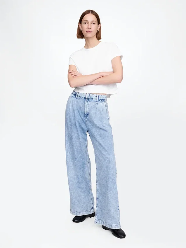 Pantaloni in denim a vita alta 365 ultrasoft con pieghe