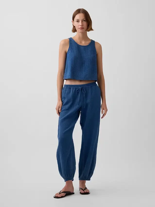 Pantaloni jogger Easy Barrel in denim di garza di cotone