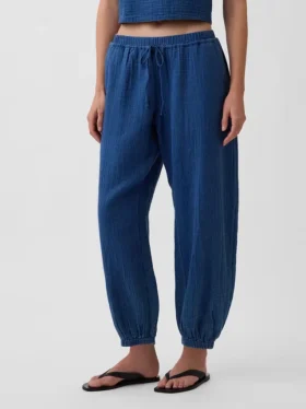 Pantaloni jogger Easy Barrel in denim di garza di cotone