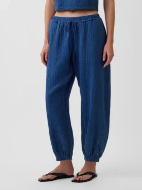 Pantaloni jogger Easy Barrel in denim di garza di cotone