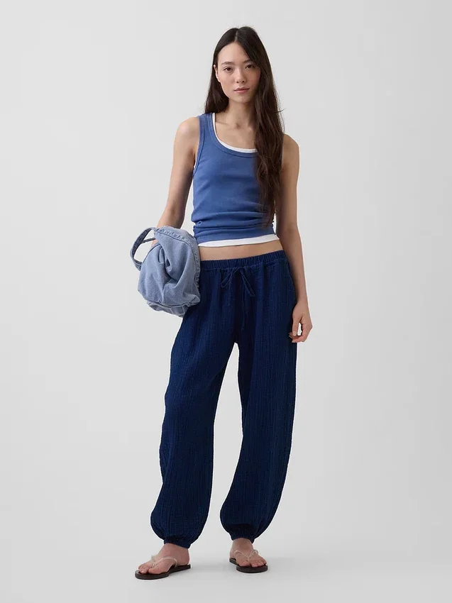 Pantaloni jogger Easy Barrel in denim di garza di cotone