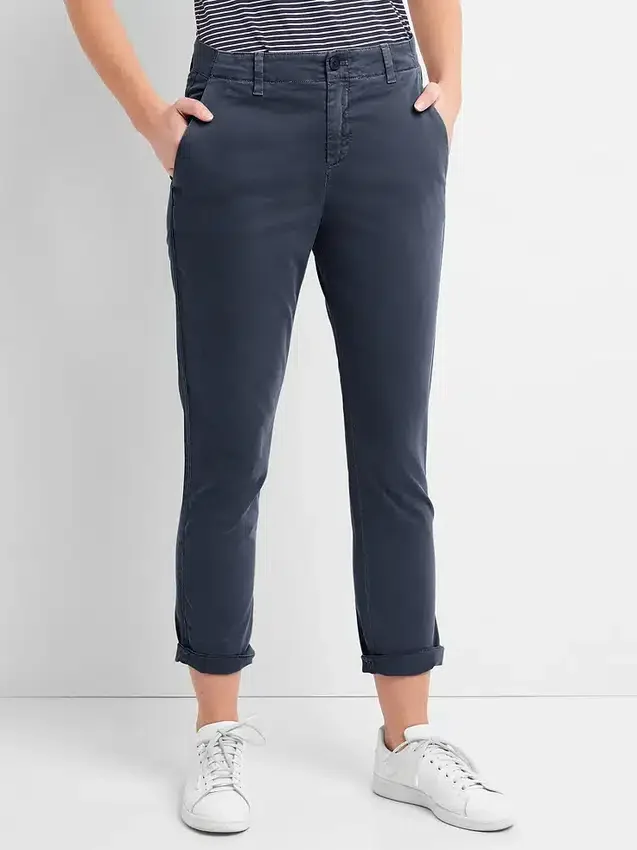 Pantaloni kaki a righe in twill stile “girlfriend”