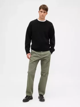 Pantaloni kaki dritti dal taglio rilassato in twill pesante