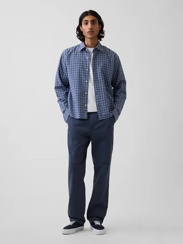 Pantaloni kaki dritti dal taglio rilassato in twill pesante