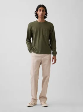 Pantaloni kaki dritti dal taglio rilassato in twill pesante