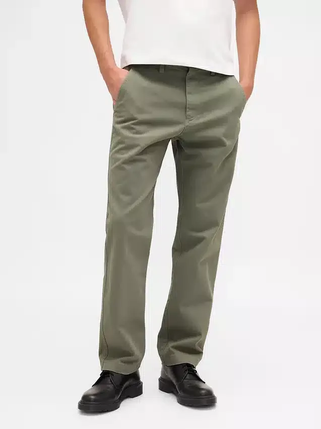 Pantaloni kaki dritti dal taglio rilassato in twill pesante