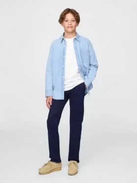 Pantaloni kaki elasticizzati a vestibilità dritta per bambini