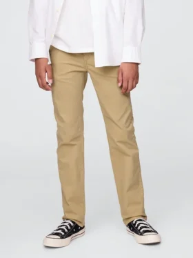 Pantaloni kaki elasticizzati a vestibilità dritta per bambini