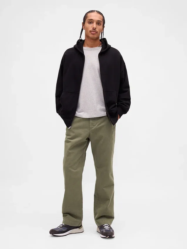 Pantaloni kaki larghi in twill pesante stile anni '90