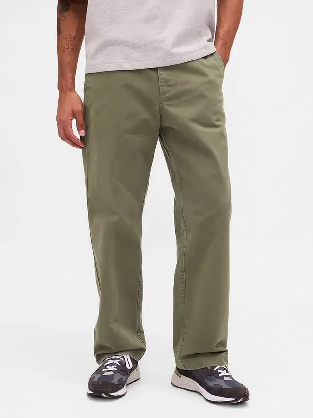Pantaloni kaki larghi in twill pesante stile anni '90