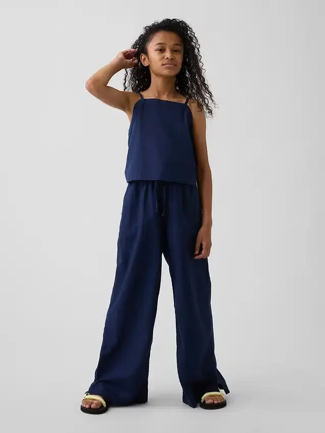 Pantaloni larghi comodi in misto lino e cotone per bambini