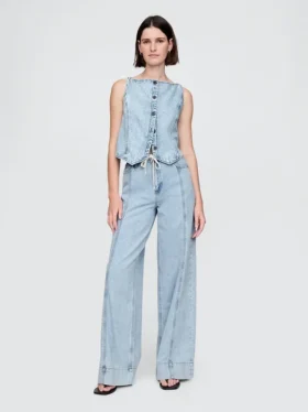 Pantaloni larghi in denim ultrasoft a vita media
