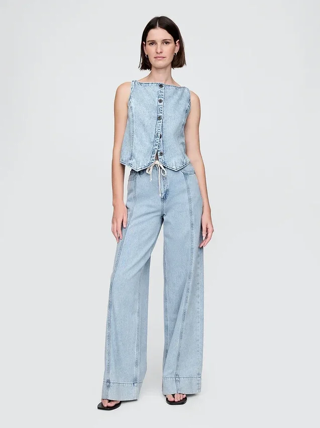 Pantaloni larghi in denim ultrasoft a vita media