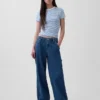 Pantaloni larghi in denim ultrasoft a vita media