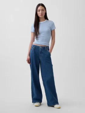 Pantaloni larghi in denim ultrasoft a vita media