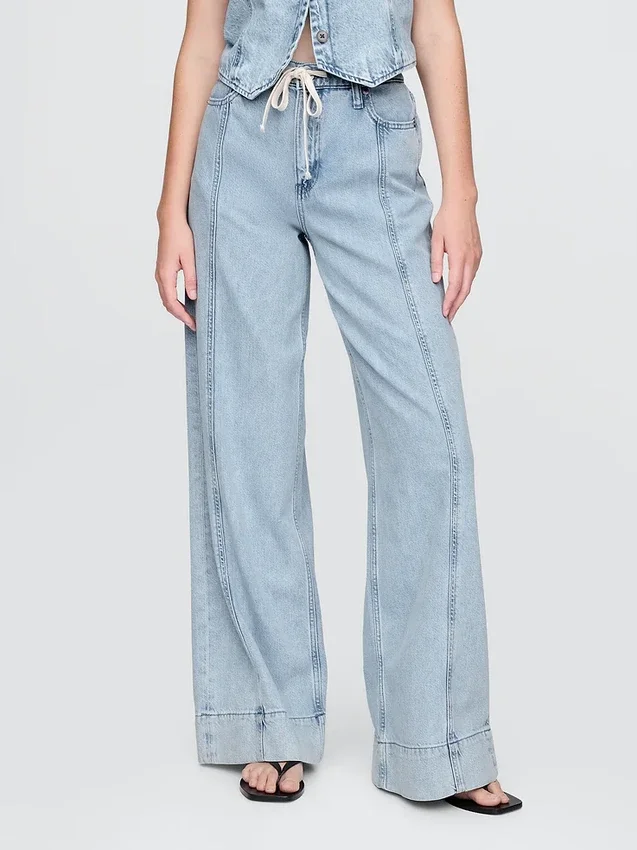 Pantaloni larghi in denim ultrasoft a vita media