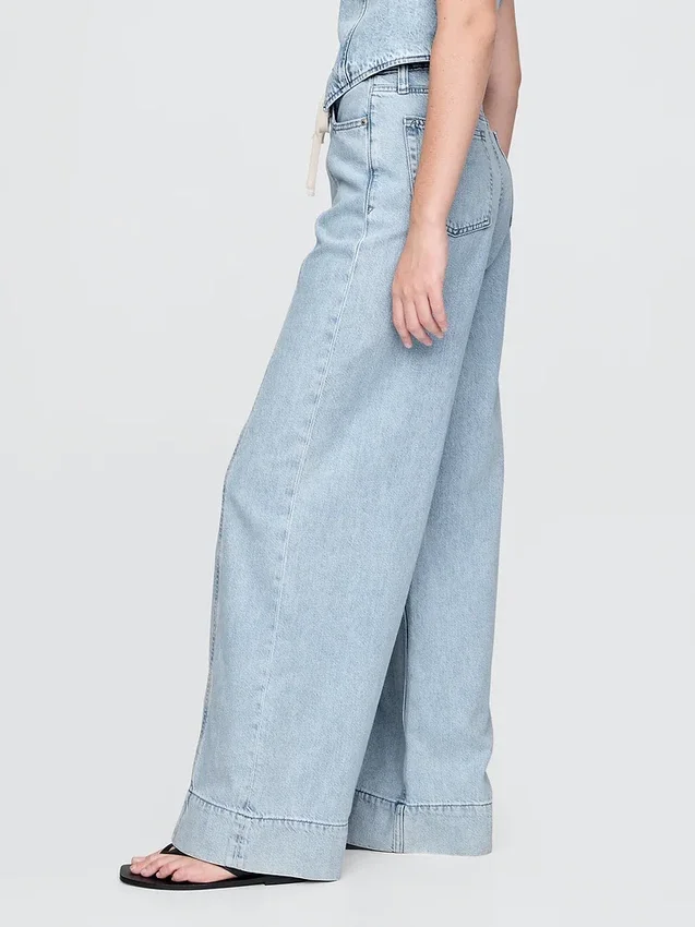 Pantaloni larghi in denim ultrasoft a vita media