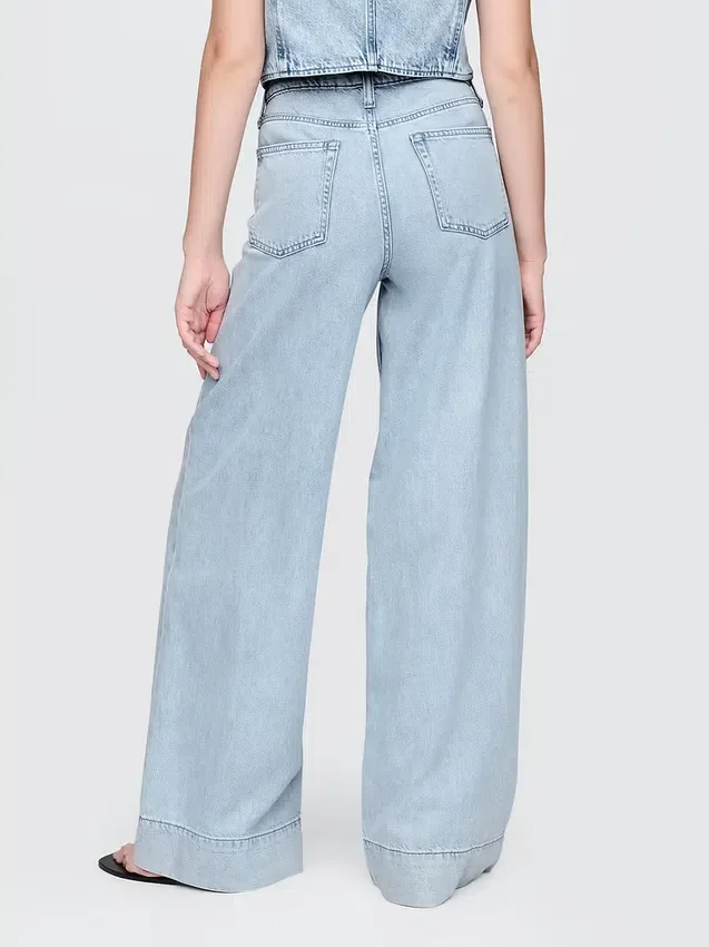 Pantaloni larghi in denim ultrasoft a vita media