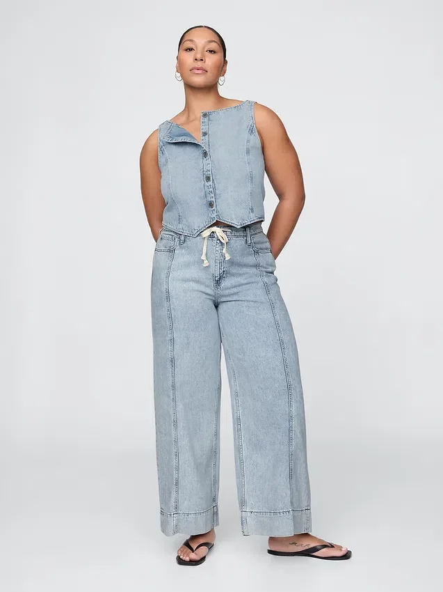 Pantaloni larghi in denim ultrasoft a vita media