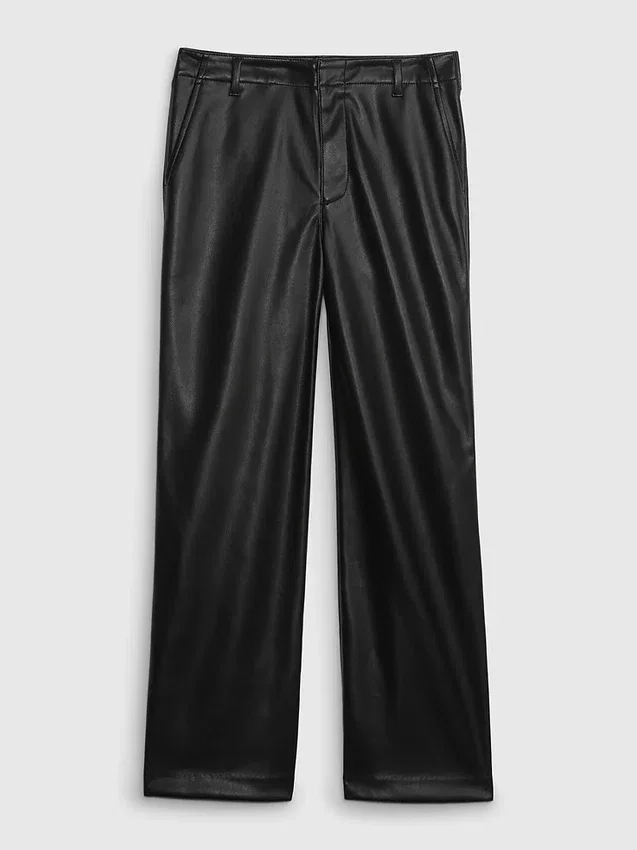 Pantaloni larghi in pelle vegana a vita media