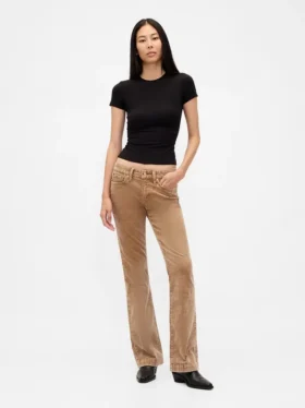 Pantaloni lunghi e slim in velluto a coste a vita bassa