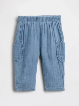 Pantaloni per neonati in garza di cotone con orsetto Brannan