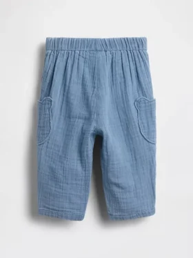 Pantaloni per neonati in garza di cotone con orsetto Brannan