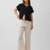 Pantaloni premaman in garza di cotone con pannello intero