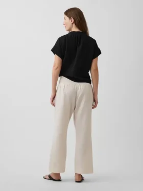 Pantaloni premaman in garza di cotone con pannello intero