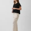 Pantaloni premaman in garza di cotone con pannello intero