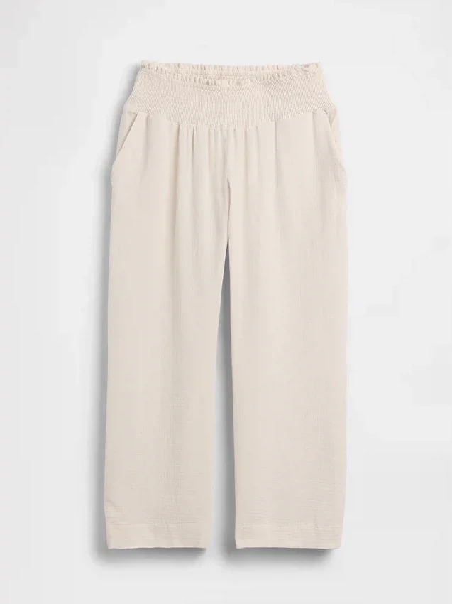 Pantaloni premaman in garza di cotone con pannello intero