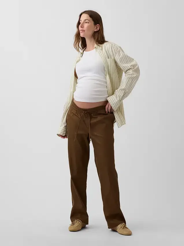 Pantaloni premaman in twill sotto il pancione