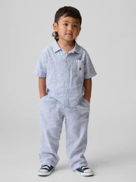 Pantaloni senza chiusura per neonato & bebè in misto lino e cotone