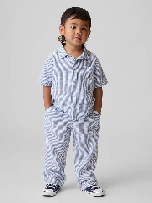 Pantaloni senza chiusura per neonato & bebè in misto lino e cotone