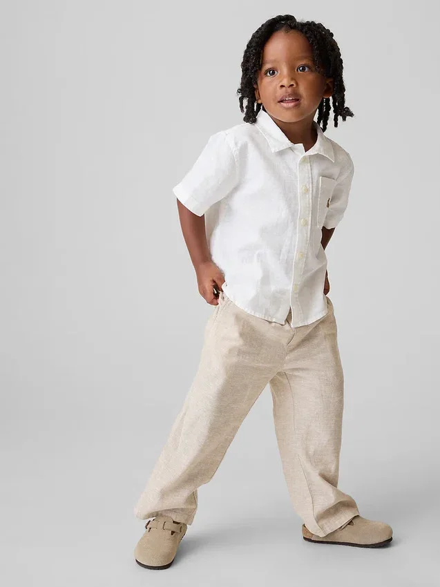 Pantaloni senza chiusura per neonato & bebè in misto lino e cotone